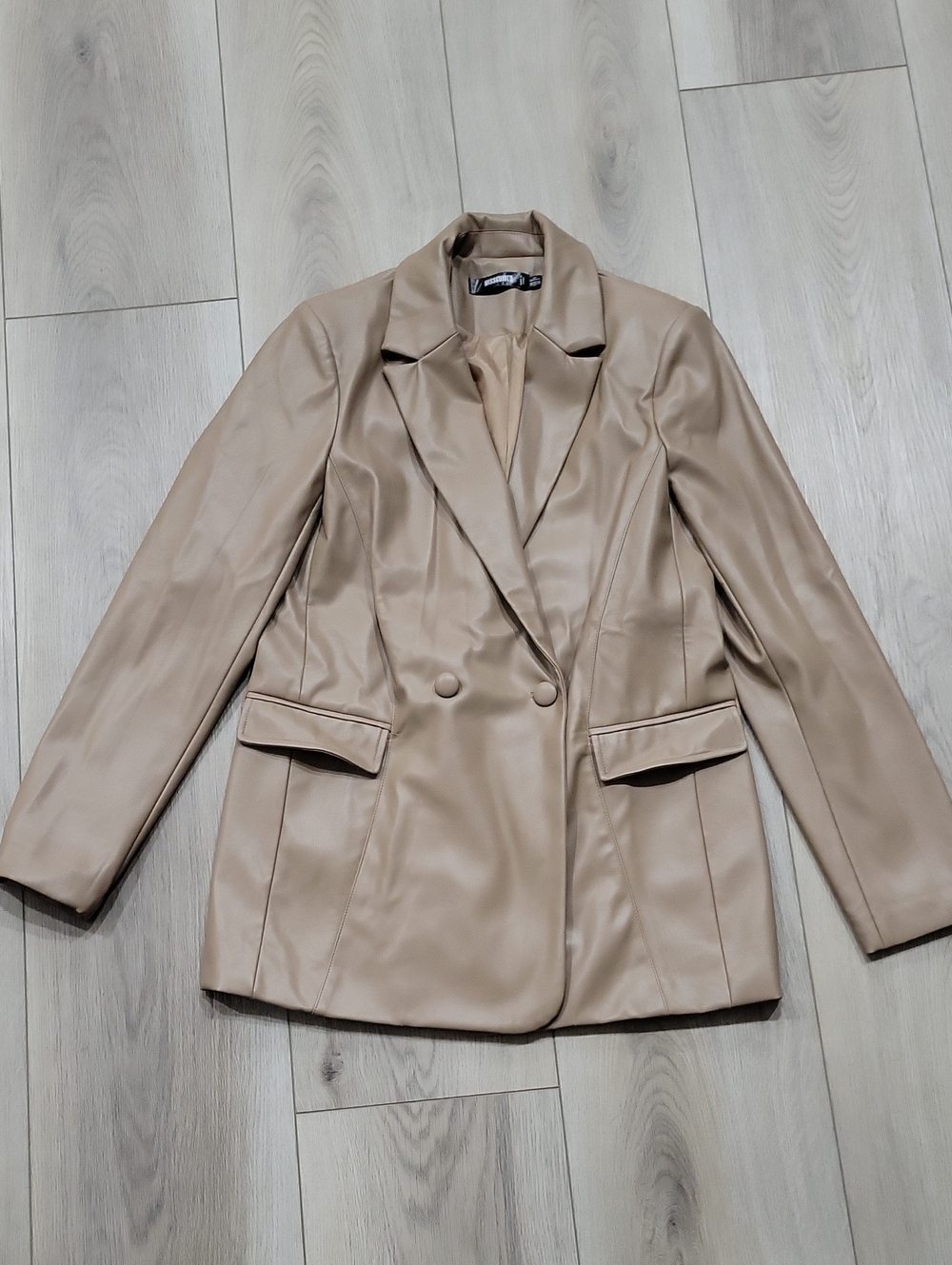 Missguided Taupe Faux Leather Double-Breasted Blazer